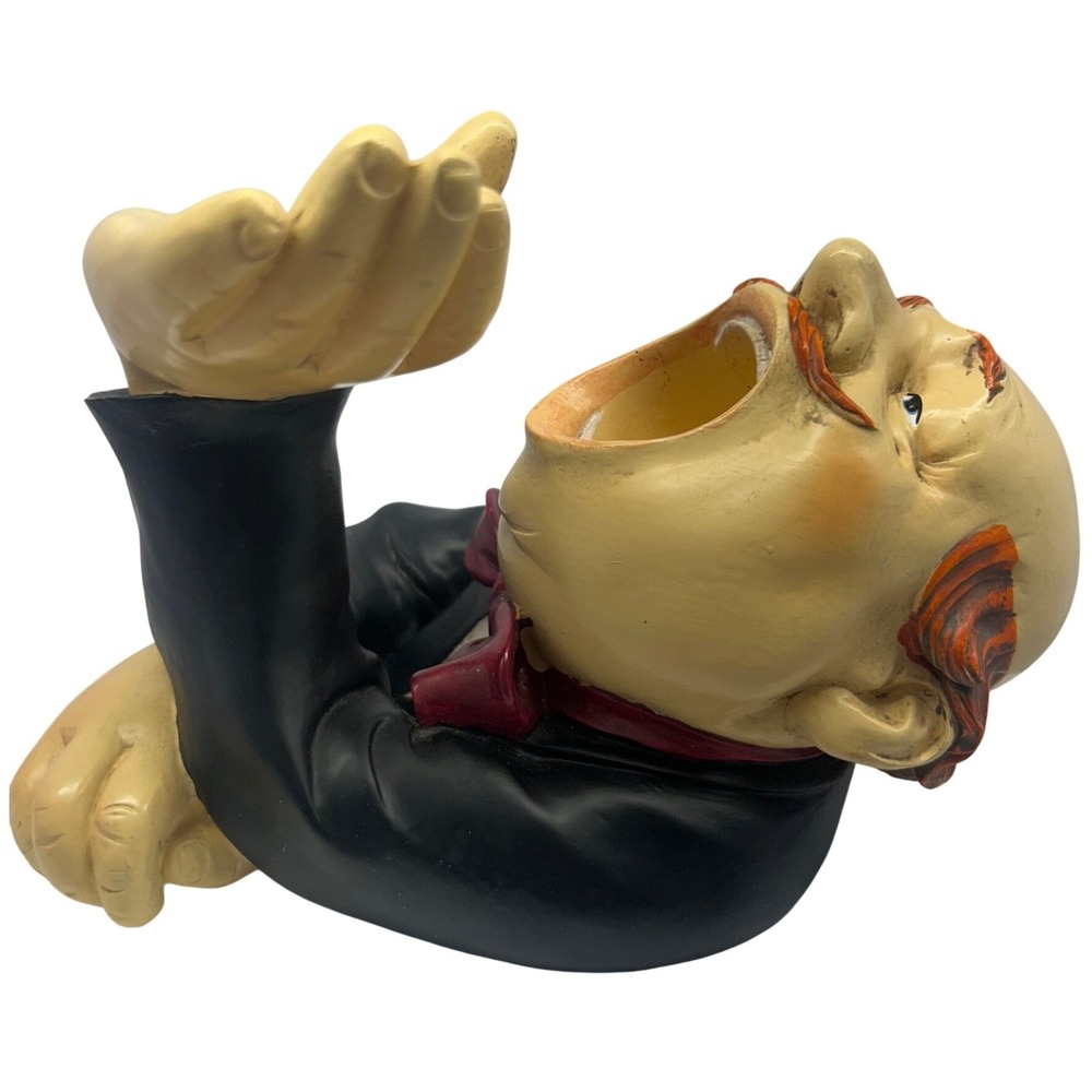 Vintage Novelty Butler Chef Resin Wine Bottle Holder Open Mouth Barware Statue